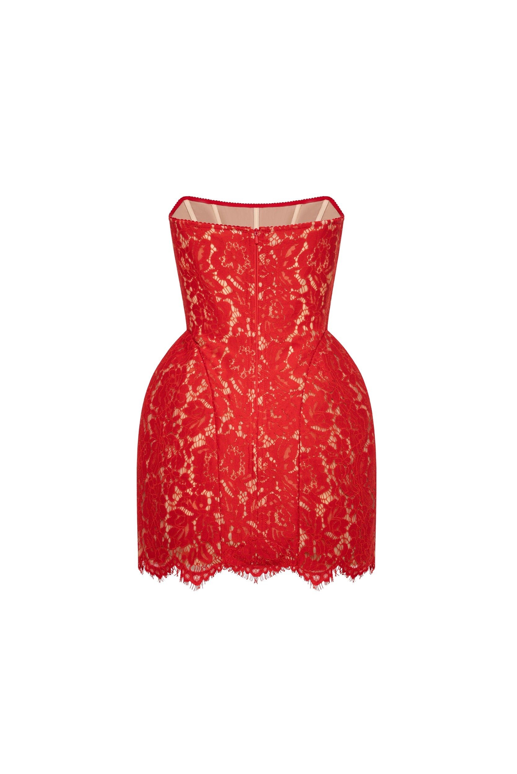 Fitted red lace mini dress