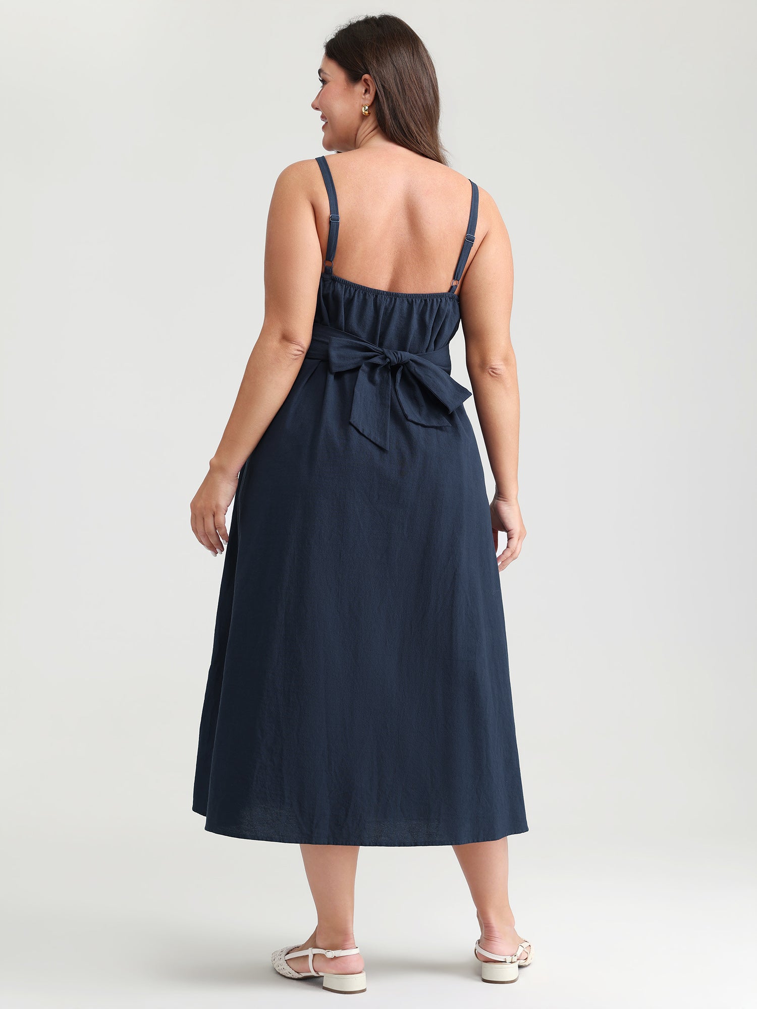 Pure Cotton Pleated Adjustable Midi Dress