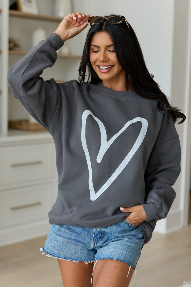 Heart Sketch Dark Grey Graphic Sweatshirt