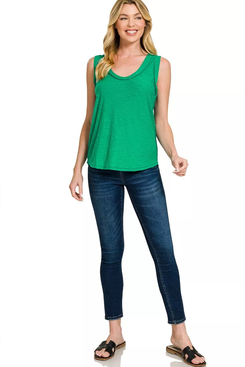 Zenana Slub Raw Edge Detail Tank Top
