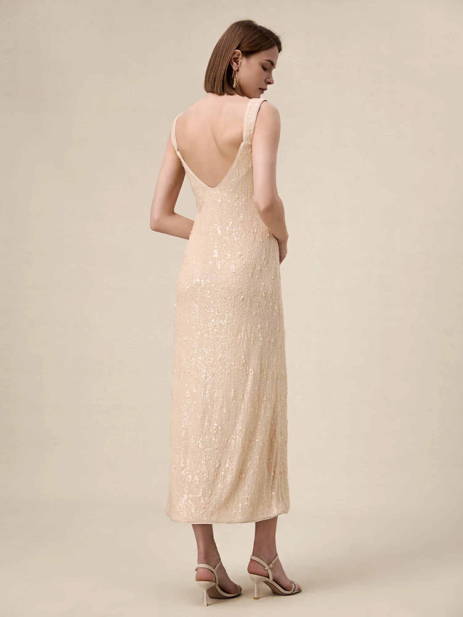 Sleeveless Champagne Sequin Dress