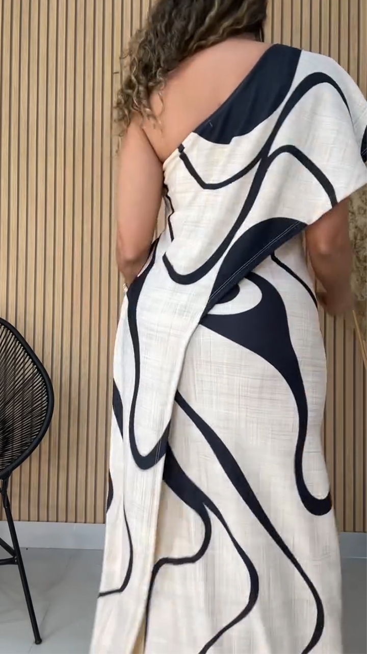 Womens Diagonal Collar Printed Casual Dress