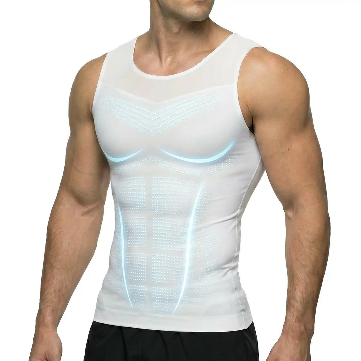 Men Compression Shapewear Tank Top Seamless Undershirts Bionic Targeted Tummy Control Eliminate Gynecomastia X-Shape Back Stretch Posture Correction Breathable Mesh Fabric Basic Menswear for Special Events Business Dating Sports Gym, Holiday Gift