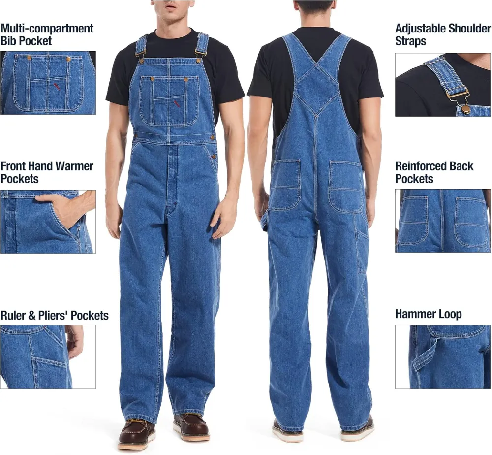 Men's Denim Bib Overalls, Men's Overalls Workwear with Adjustable Straps and Convenient Tool Pockets
