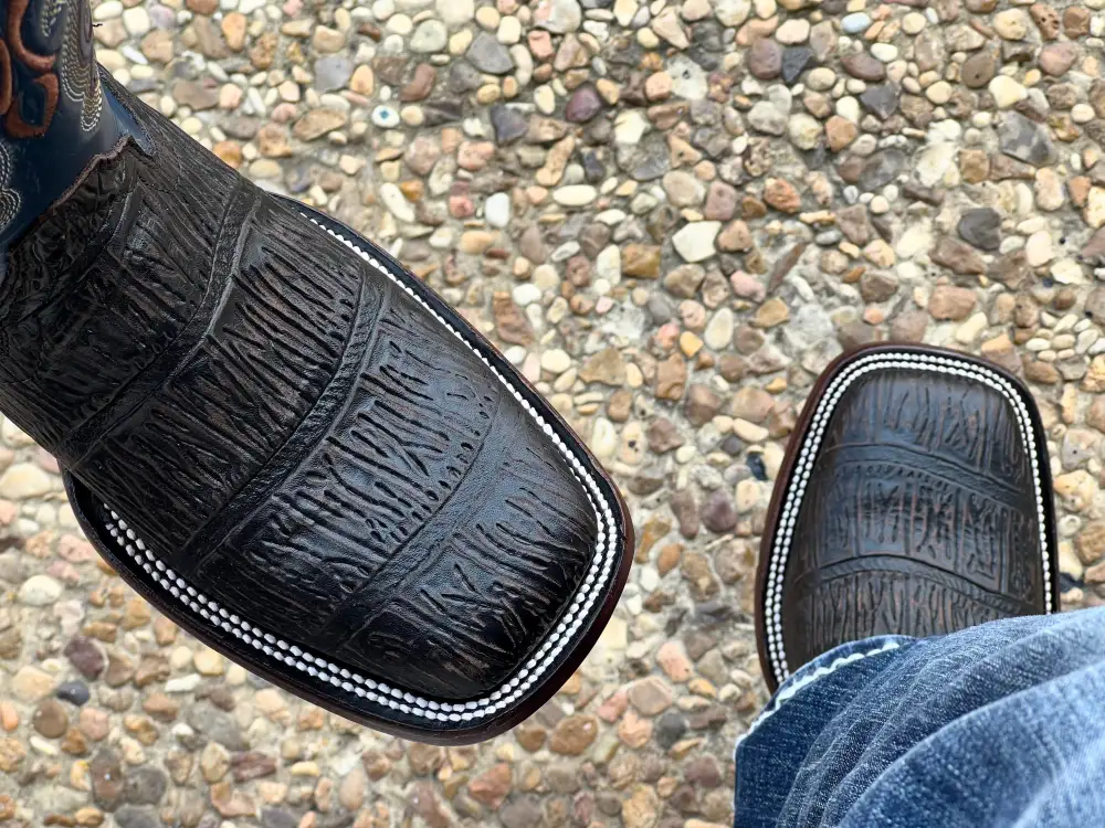 Men’s Brown Giant Gator Belly Leather Boots With Blue Shaft