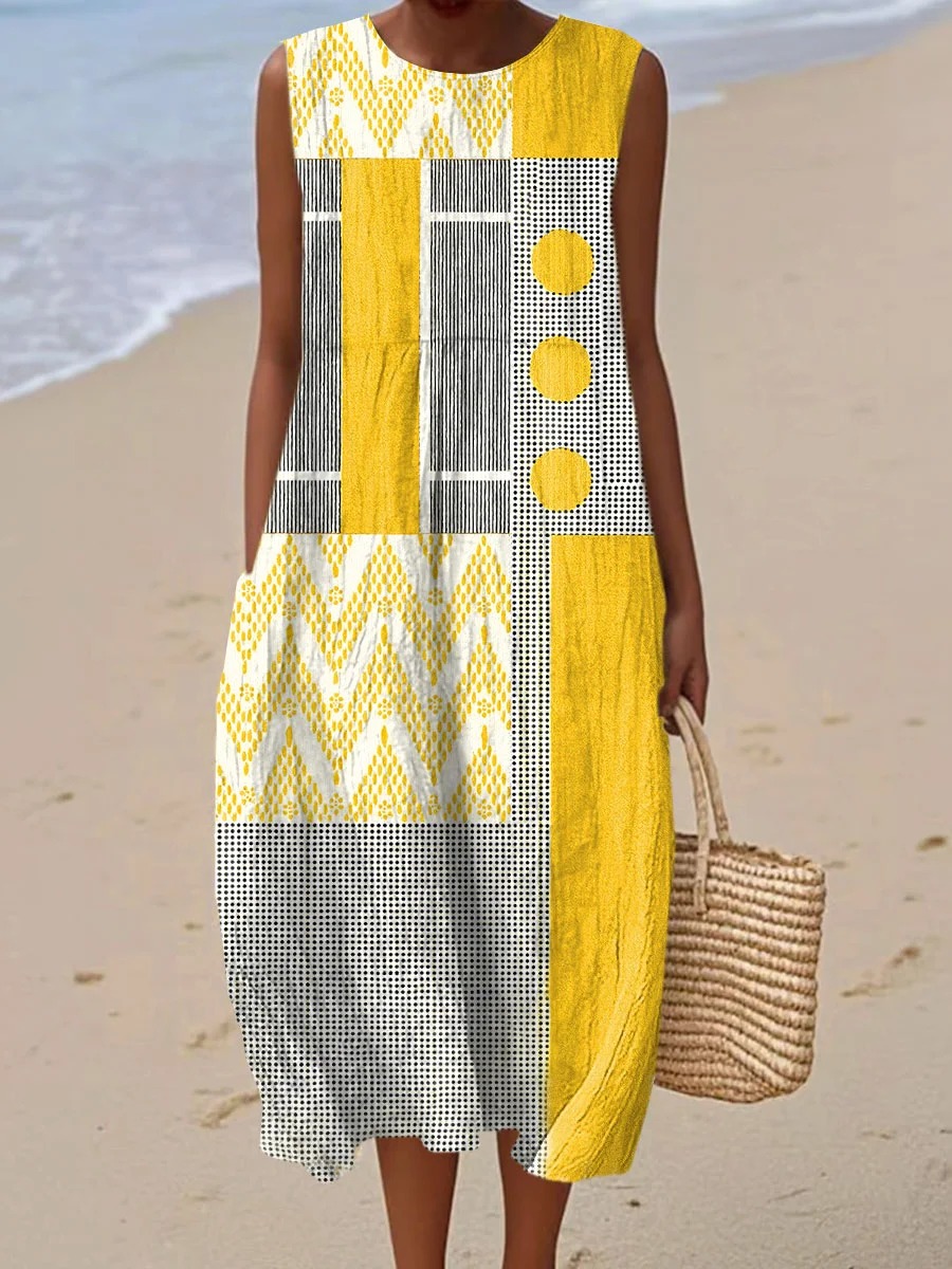 Women's Vintage Abstract Geometric Art Print Casual Peter Pan Collar 3/4 Sleeve Sweater