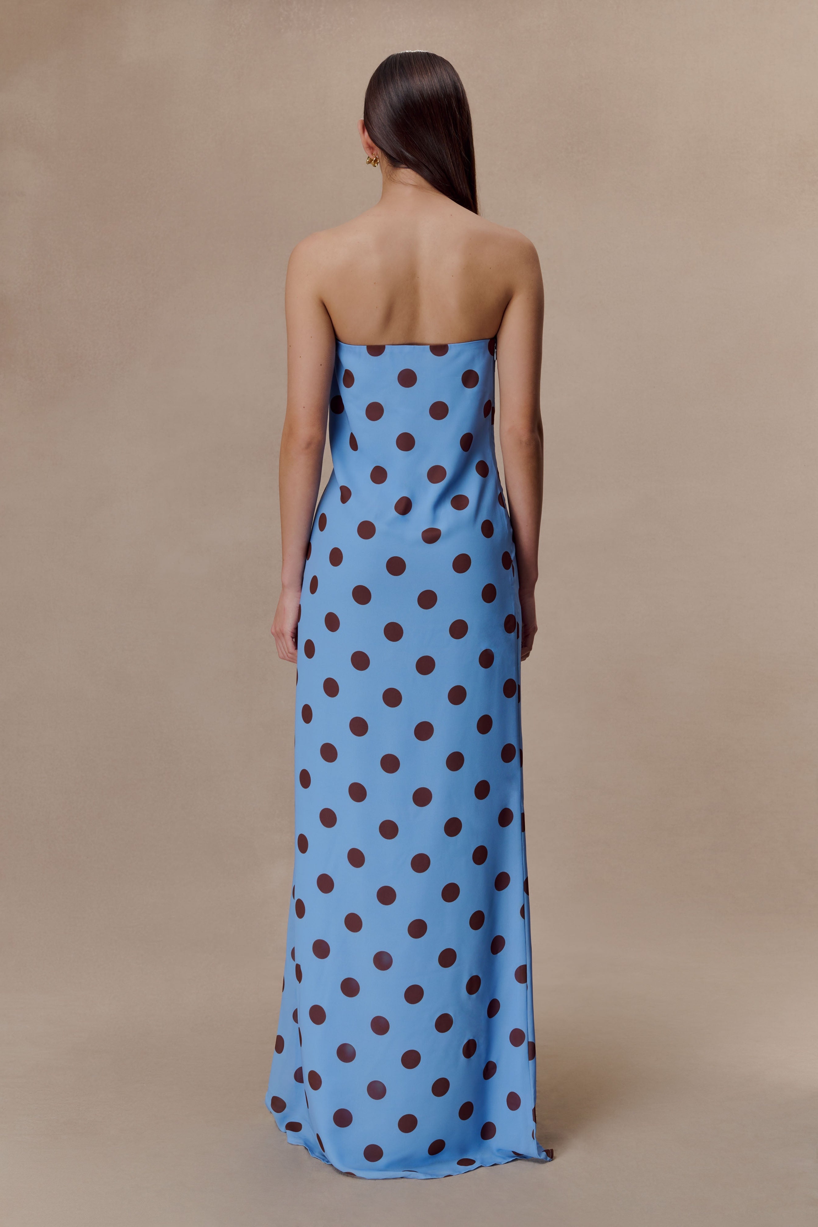 Dot Strapless Chiffon Maxi Dress