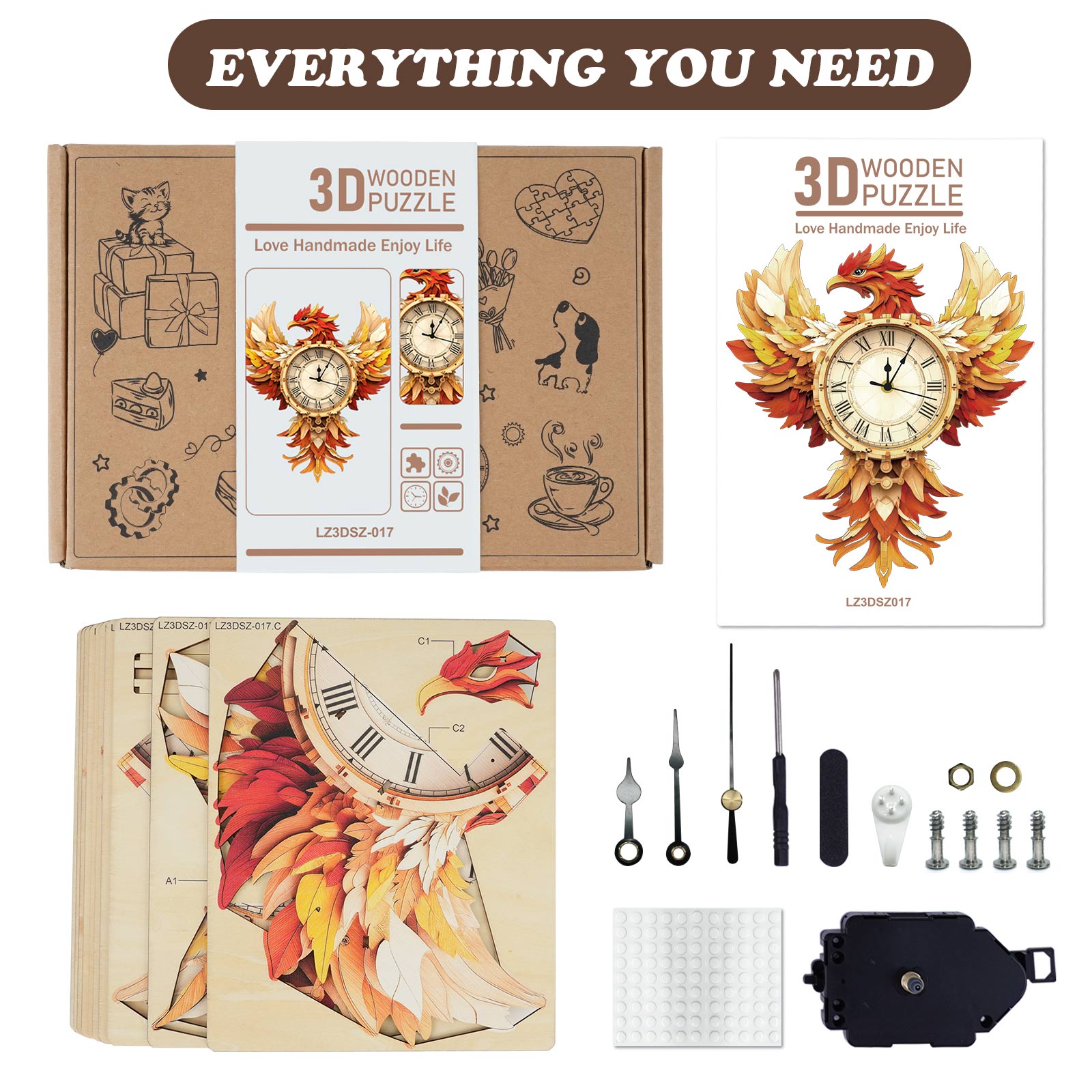 Phoenixâ€“ DIY Wooden Clock, 3D Puzzle Craft Kit