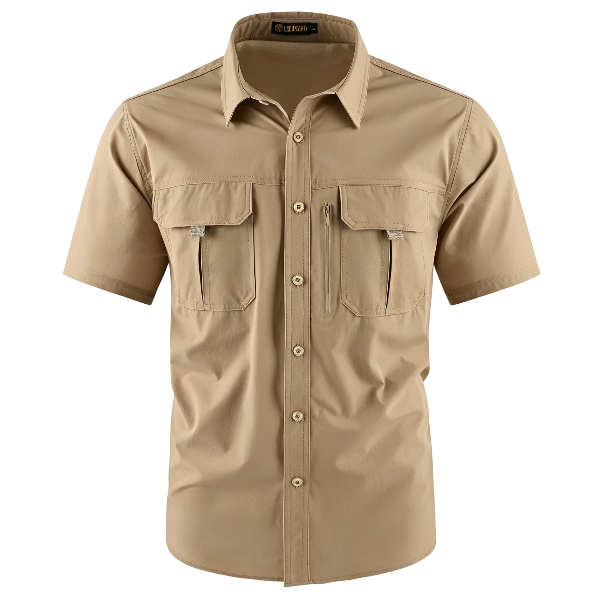 Men's American-Style Solid Color Shirt with Hidden Ventilation Holes Casual Summer Beach Nylon Shirt High-Quality Fabric Short Sleeves Button Closures