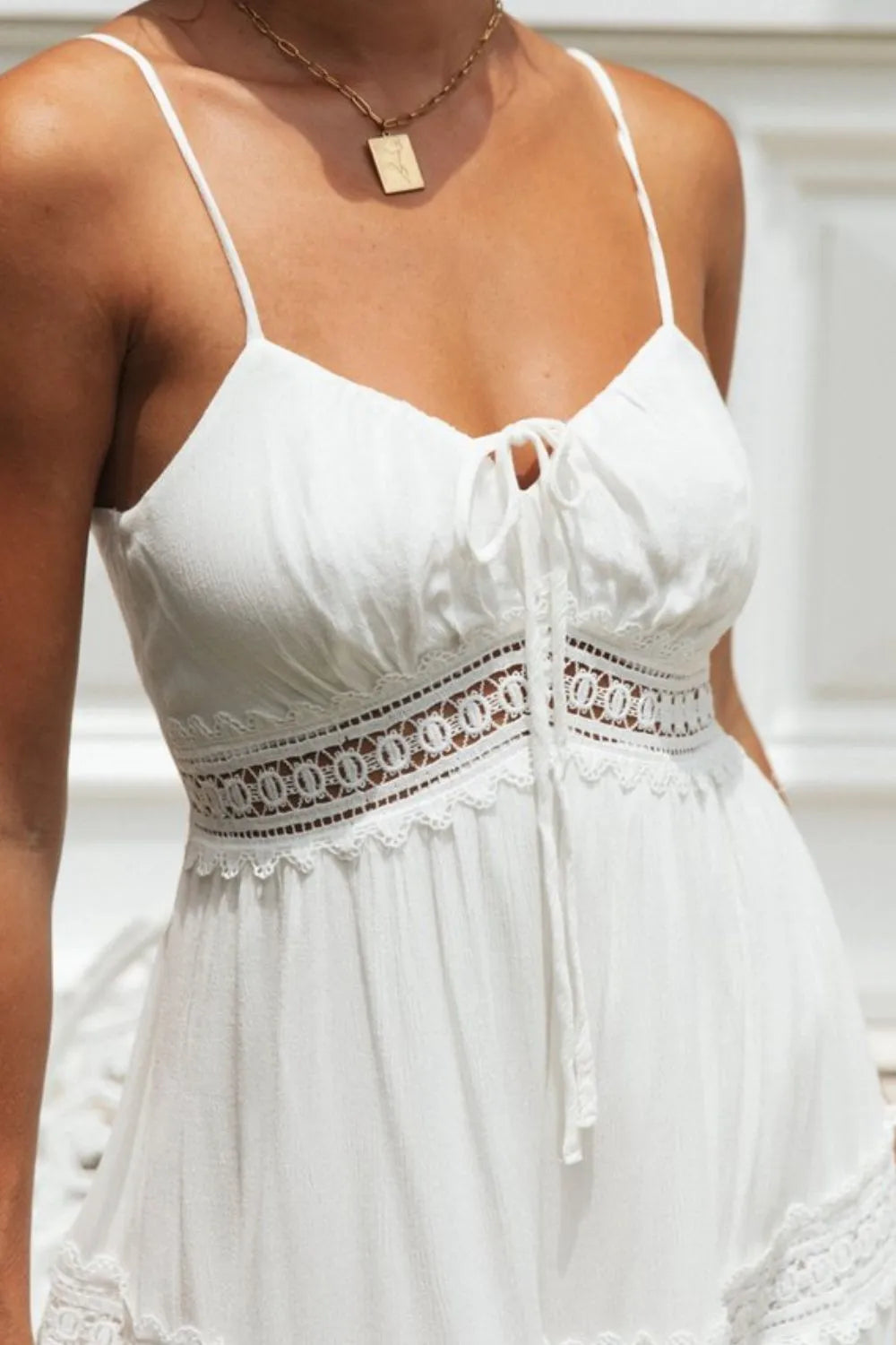 Lace Detail Smocked Midi Cami Dress