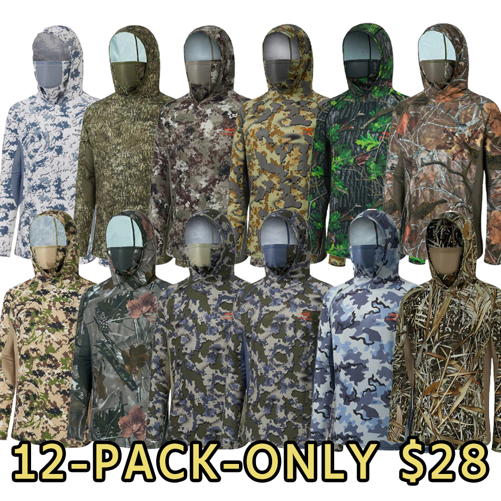 UPF 50+ Long Sleeve Camo Hoodie for Hunting with Mask