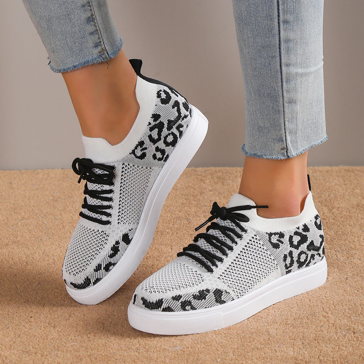 Lace-Up Leopard Flat Sneakers (multiple color options)