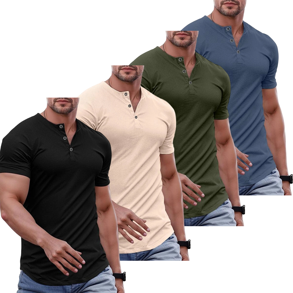 Men's Plain Muscle Slim Fitted Henley Shirts Crewneck Longline T-Shirt