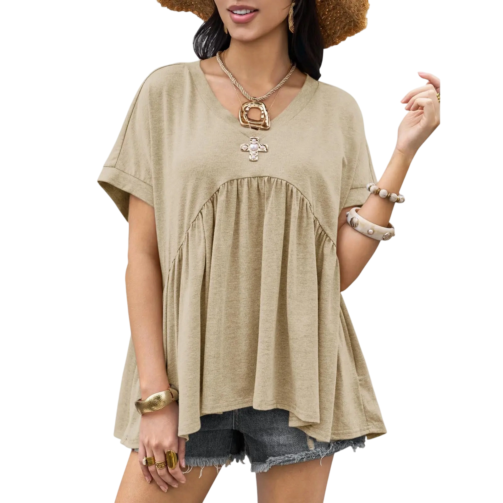 Women's Summer V-Neck Peplum Top