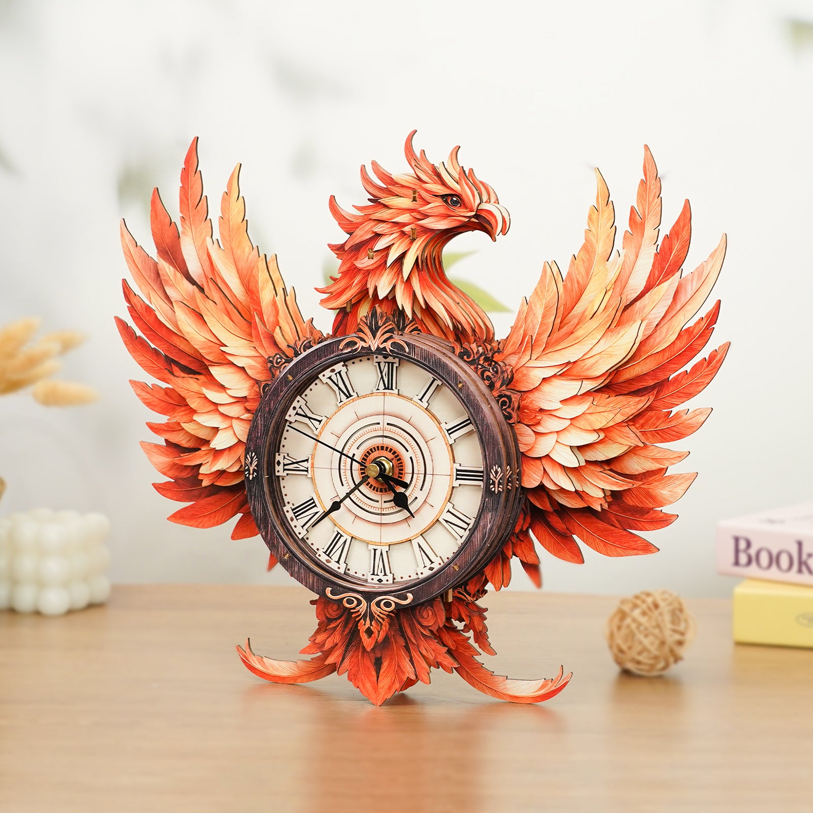 Fire Phoenix â€“ DIY Wooden Clock, 3D Puzzle Craft Kit