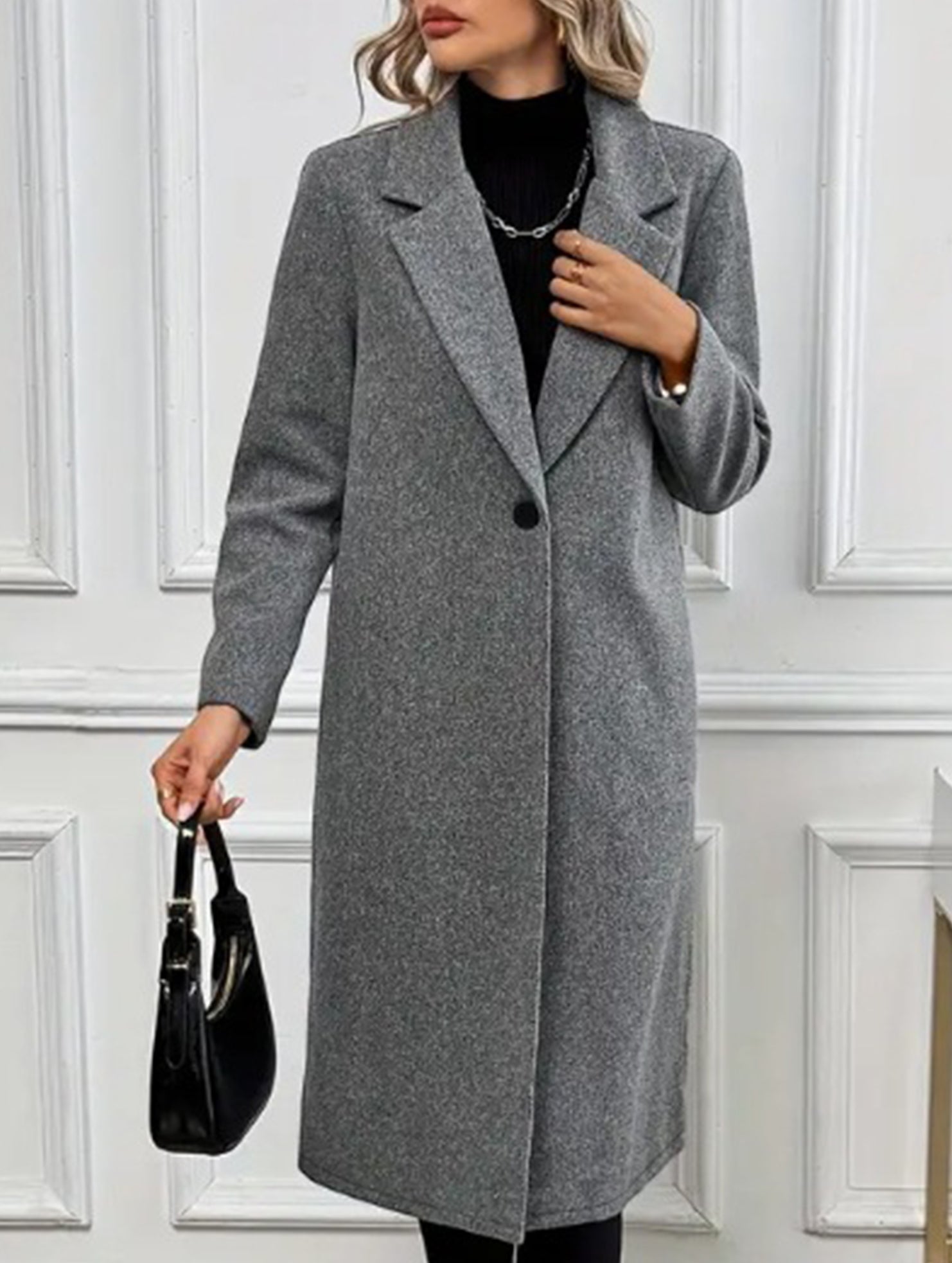 Single-button lapel long slim-fit coat