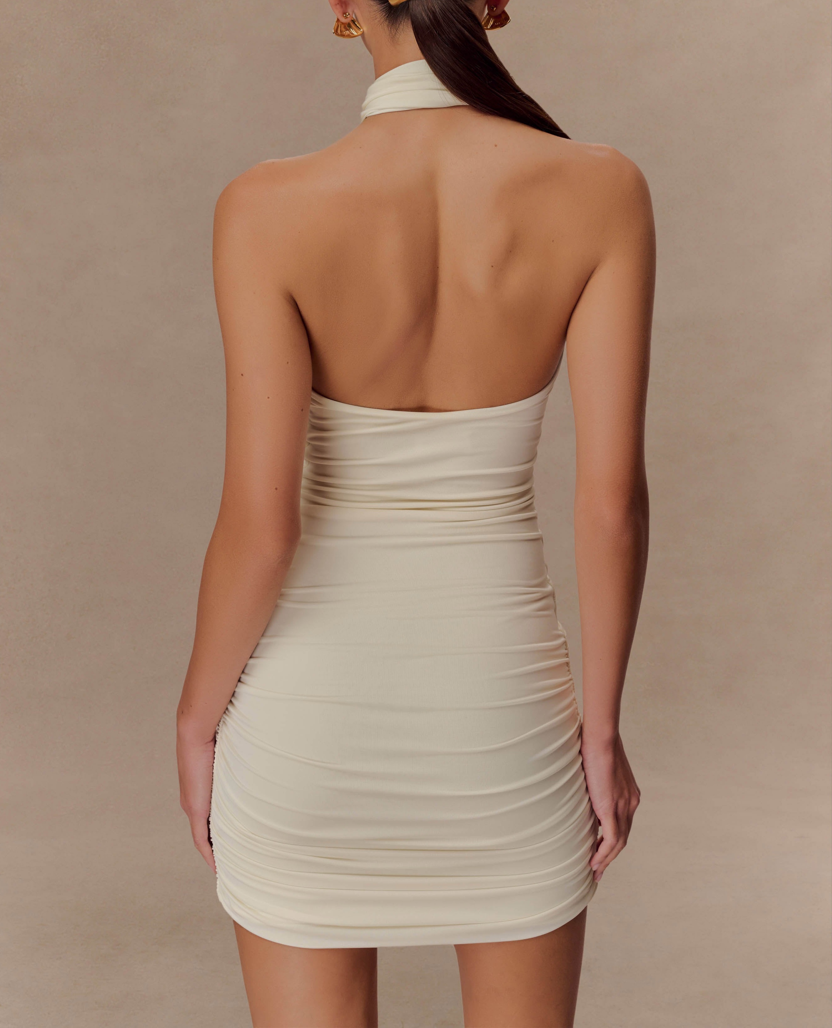 Ivory Slinky Halter Mini Dress