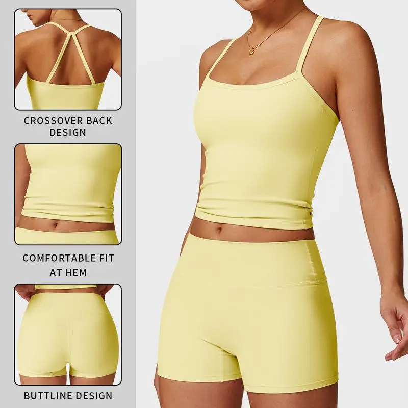 Women's Solid Cami Top & Shorts Fitness Sportswear Set (Just $3 a set!)