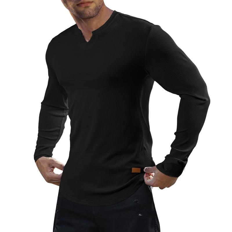 Men’s Slim Fit Ribbed V-Neck Long Sleeve Muscle T-Shirt