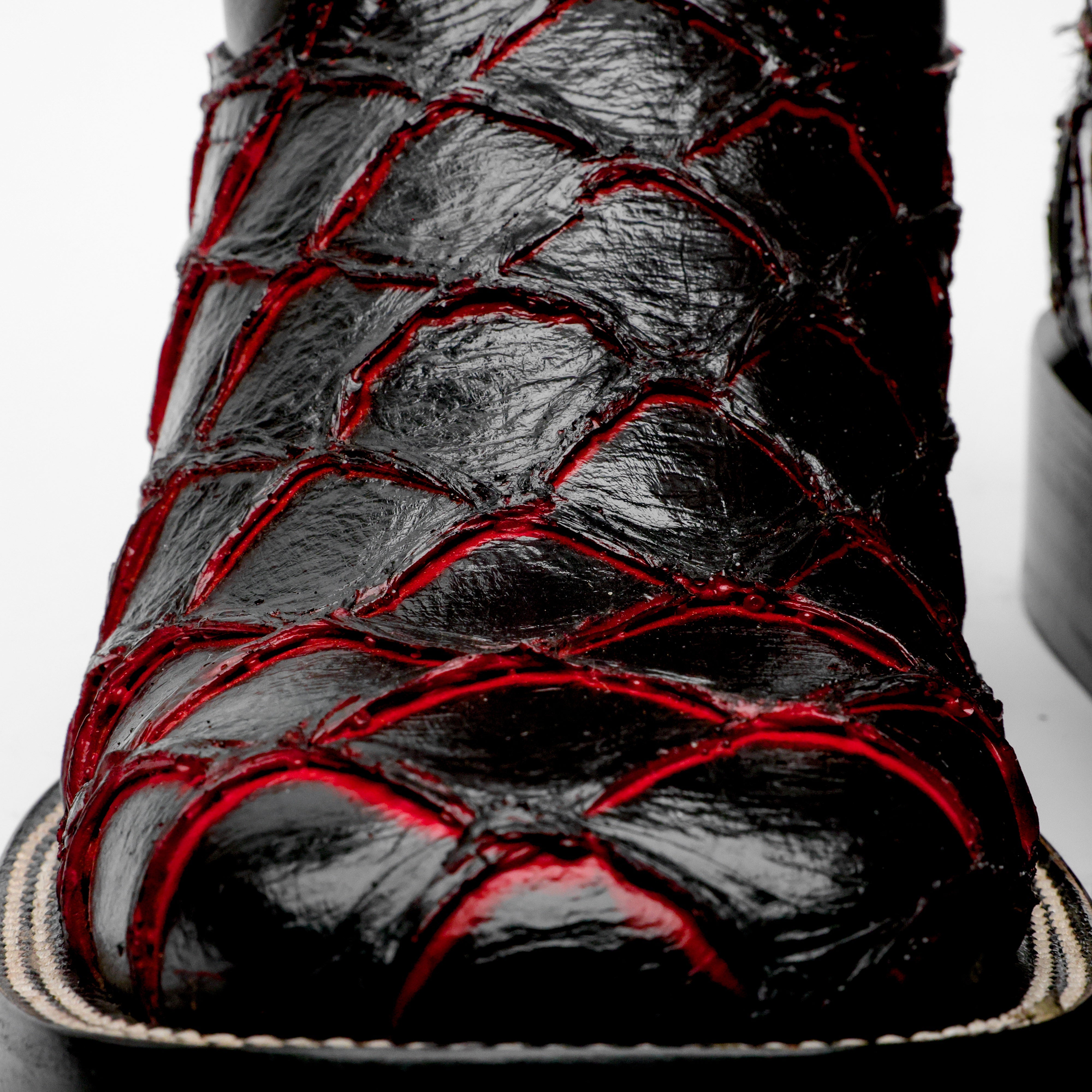Black Cherry Pirarucu Leather Boots - Square Toe