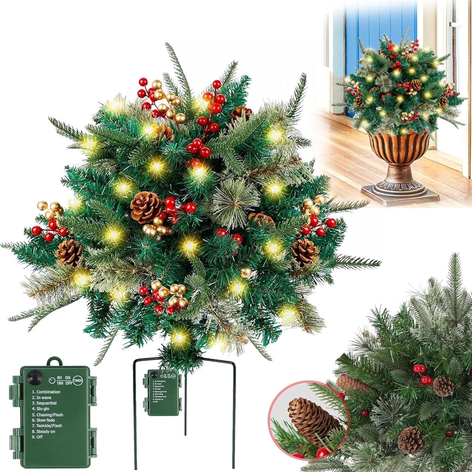 Lighted Artificia Christmas Pots