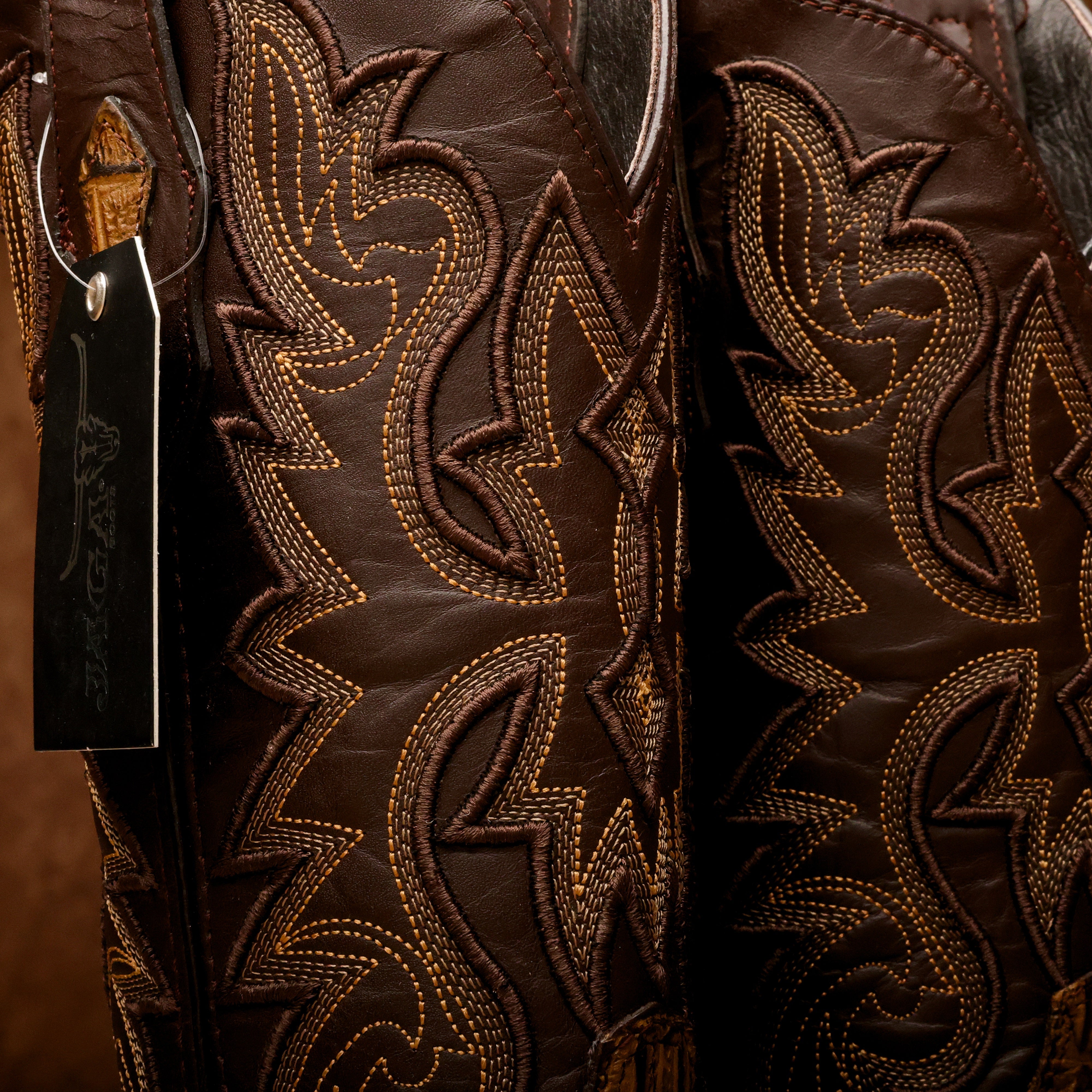 Honey Caiman Neck Leather Boots - Square Toe