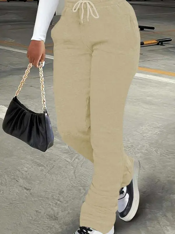 Women’s Stackable Sweatpants with Pockets – Drawstring Waist Casual Joggers for Daily Wear