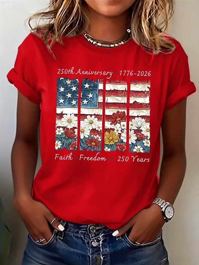 Vintage America Flag Crew Neck Short Sleeve T-shirt
