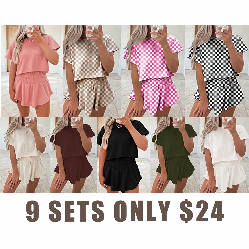 Summer Essential: Women's Checkerboard Tee & Ruffle Skort Set