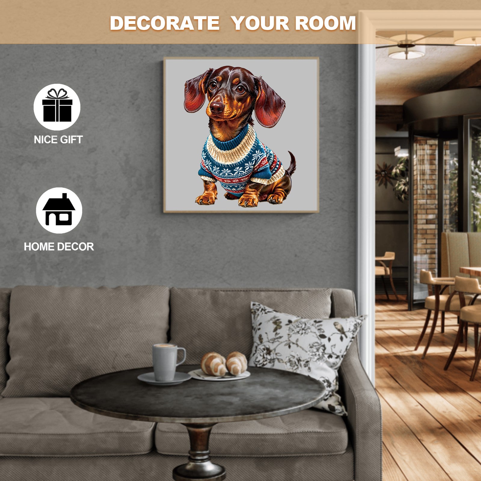 Trendy Dachshund Wooden Jigsaw Puzzle