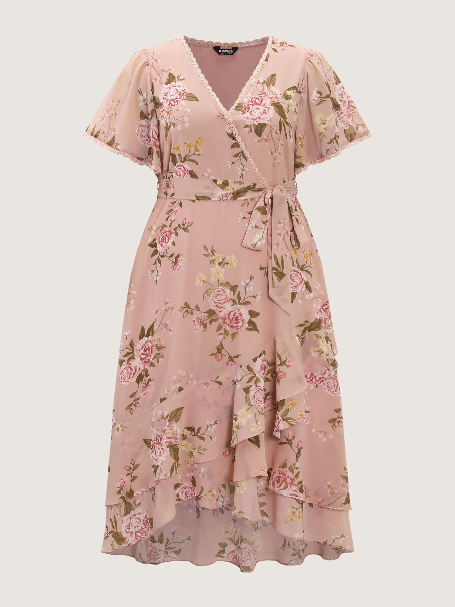 Soft Floral Print Lotus Leaf Hem Midi Dress
