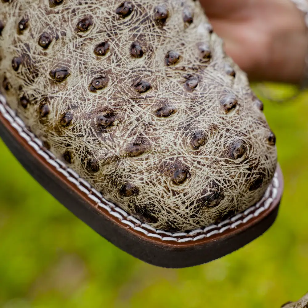 Desert Ostrich Leather Boots With Lightweight Soles - Square Toe