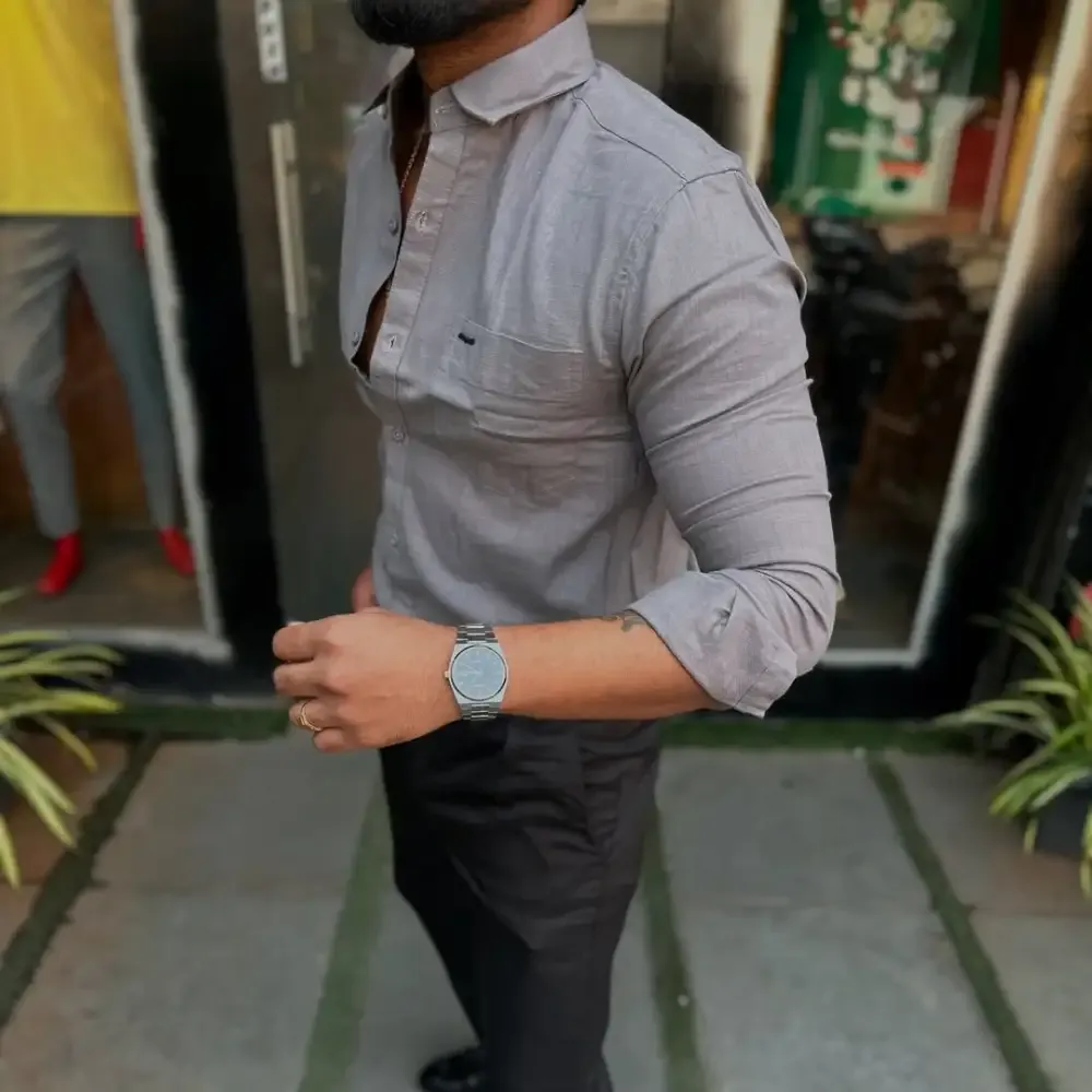 Men'S Solid Color Cotton And Linen Casual Shirt