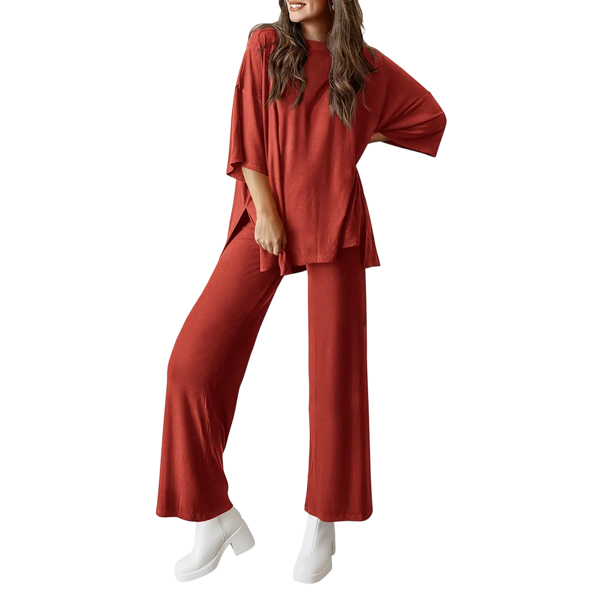 Everyday Comfort 2-Piece Lounge Set (Relaxed Fit Top & Wide Leg Pants)