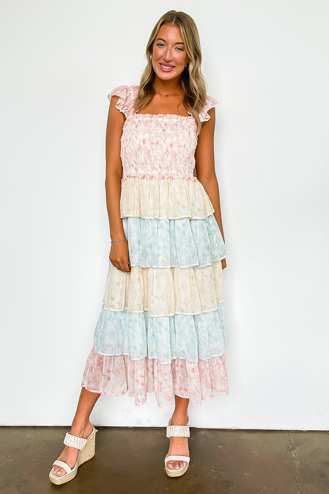 Two Tone Tiered Smocked Dress