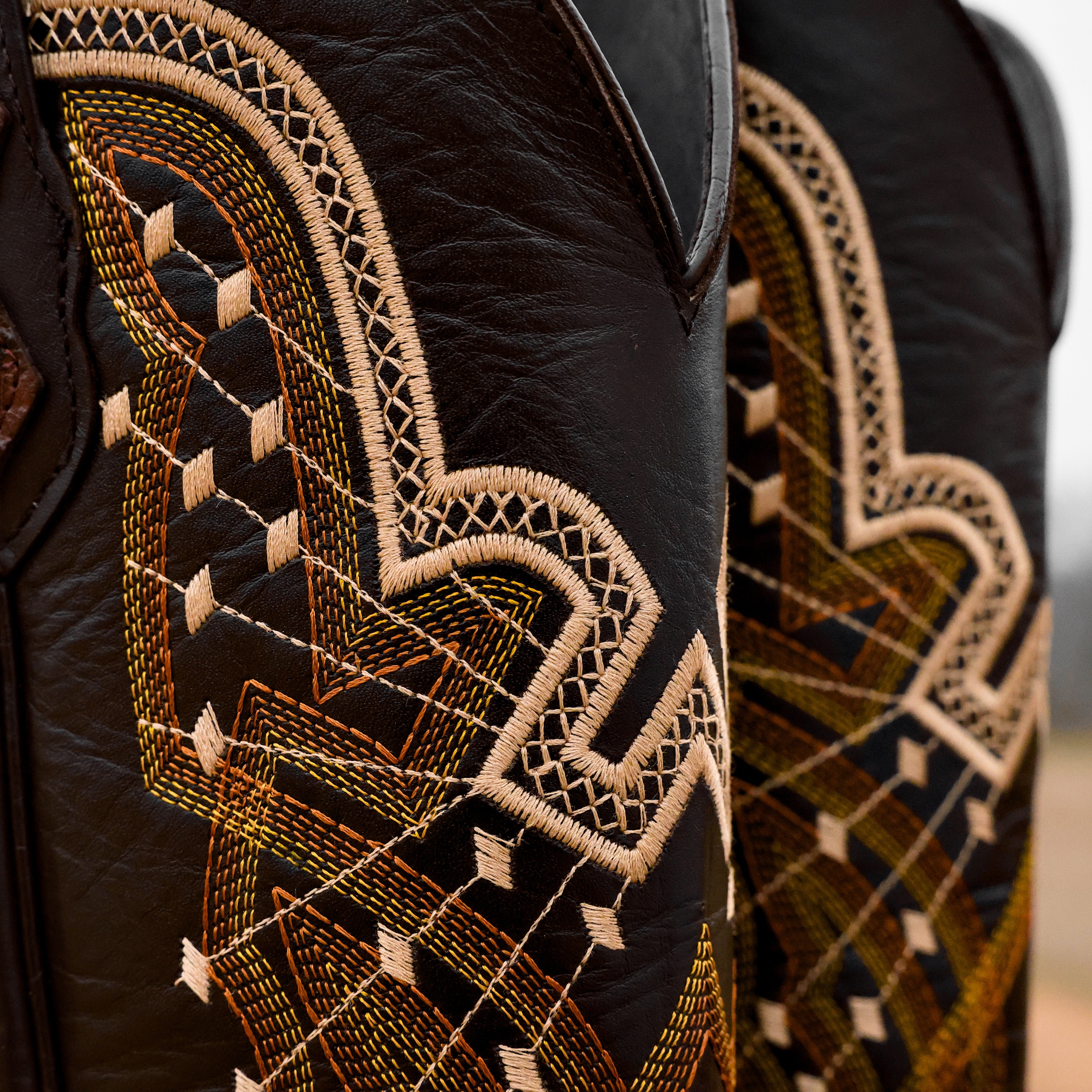 Chocolate Brown Caiman Neck Leather Boots - Square Toe