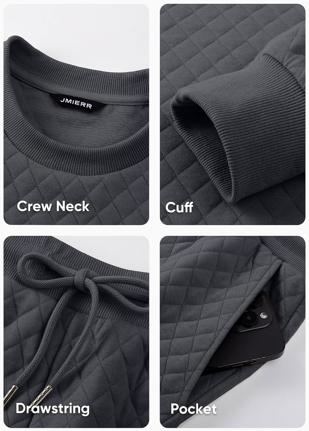 Men's Quilted 2 Piece Casual Outfits Crewneck Sweatshirt Tracksuit & Joggers Sweatpants Sweatsuit Set