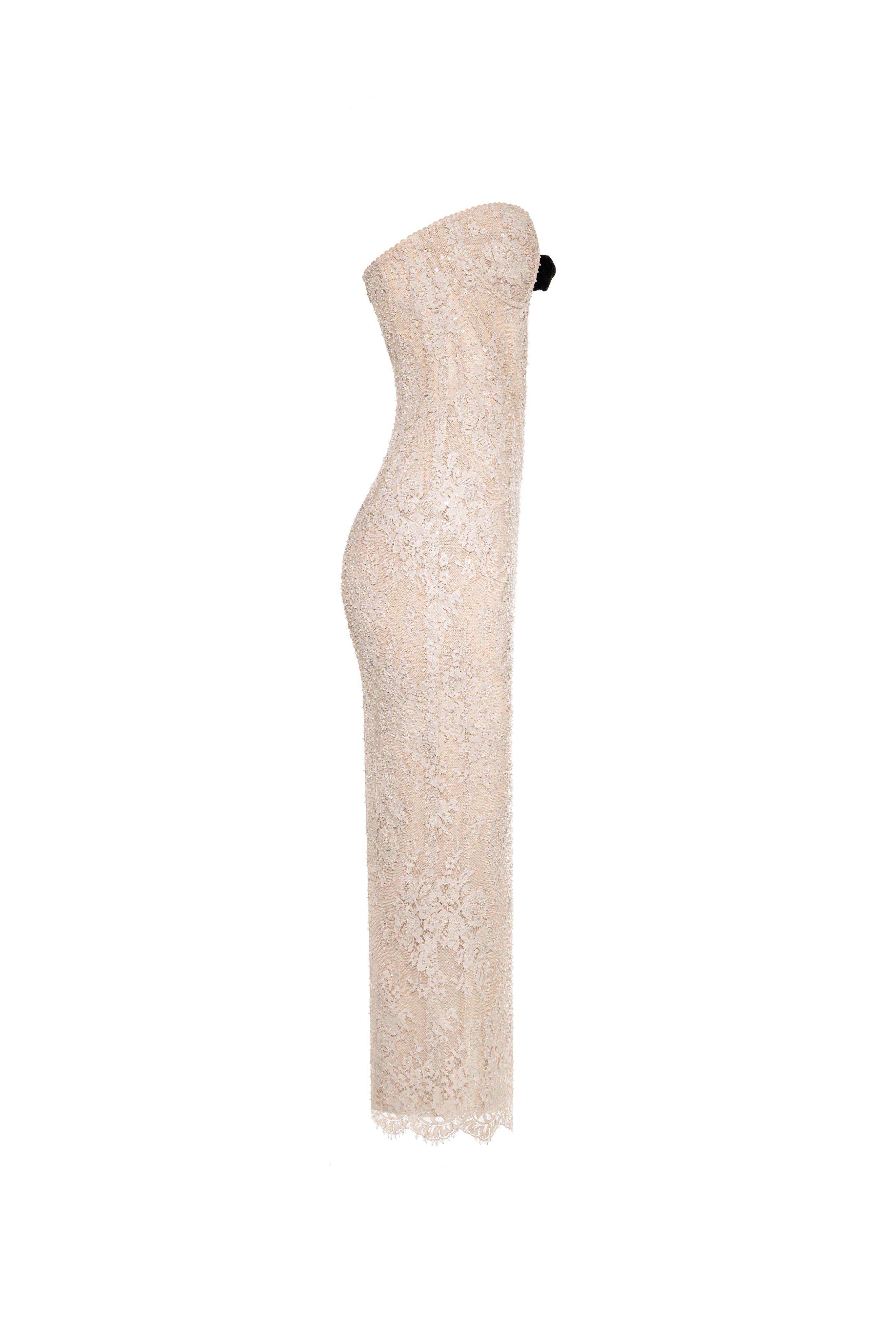 Nude lace corset maxi dress
