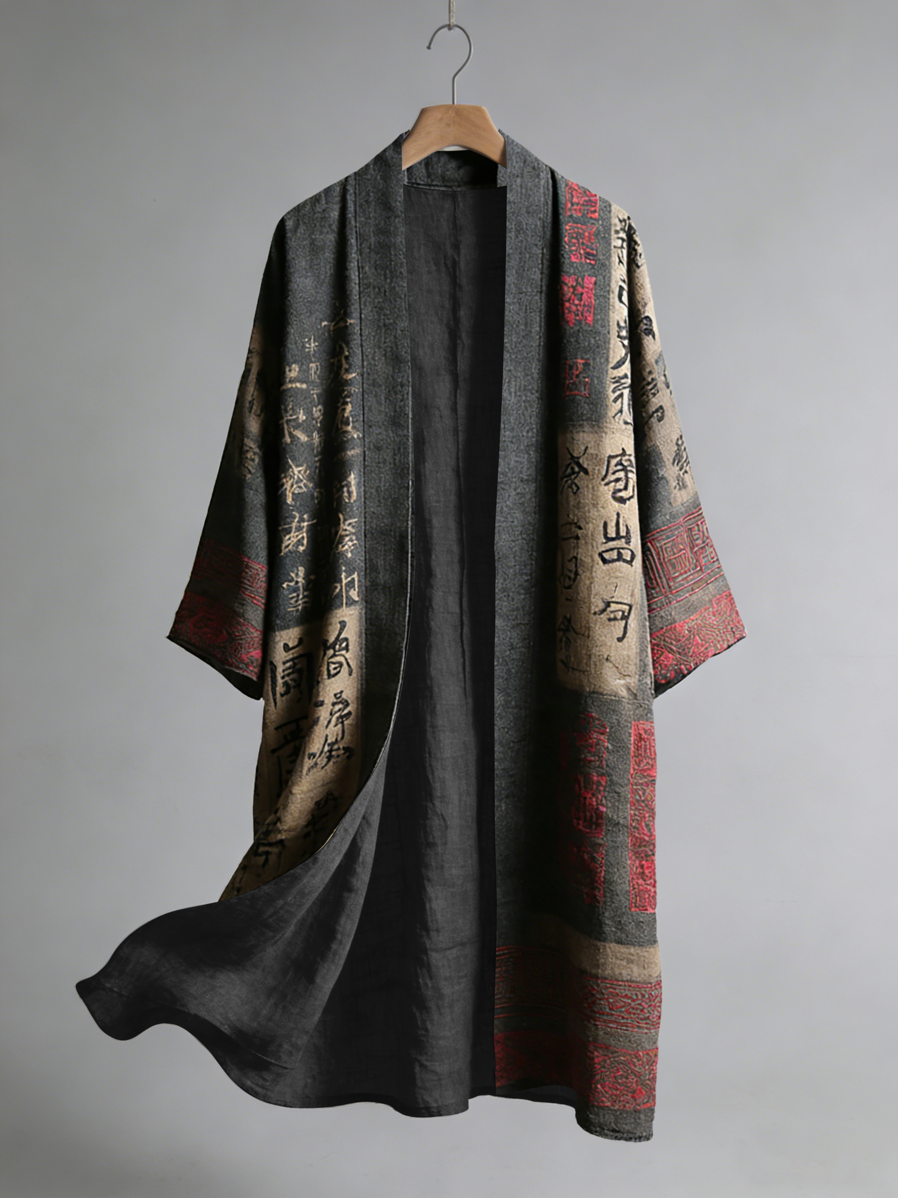 Calligraphy Art Pattern Casual Long Kimono Cardigan