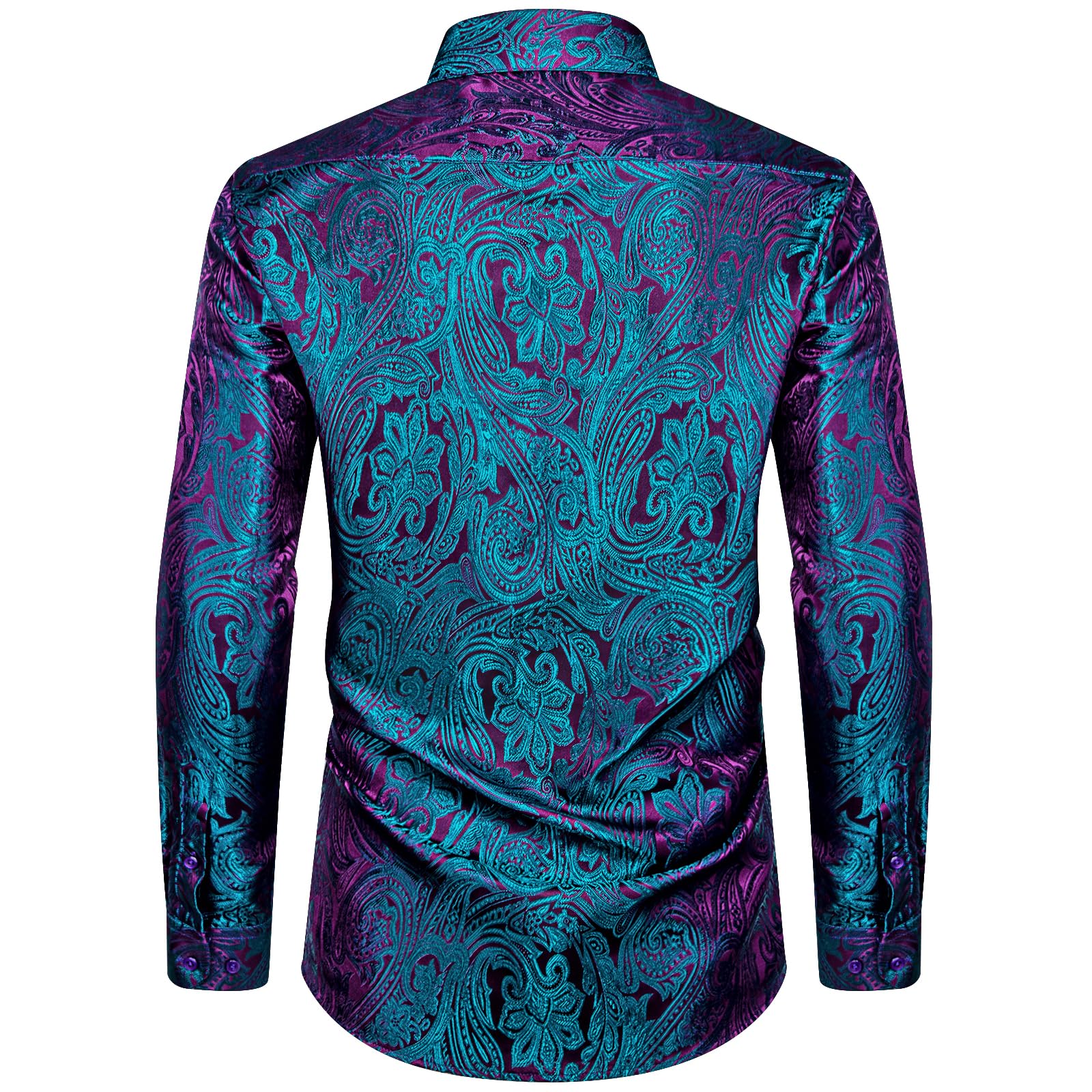 Men's Paisley Dress Shirt Long Sleeve Wrinkle Free Button Down Cowboy Shirts - Purple&teal&paisley