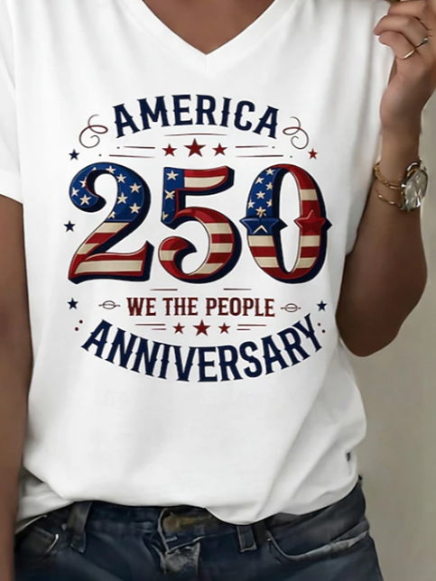 Women's Short Sleeve T-shirt Summer White Text Letters Printing V Neck Holiday Going Out Vintage Top