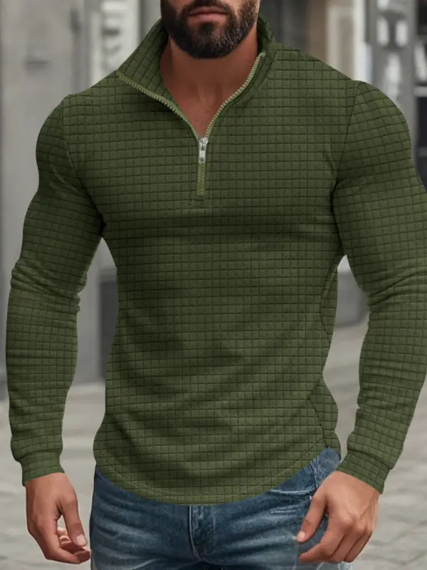 Men’s Solid Color Waffle Weave Pullover