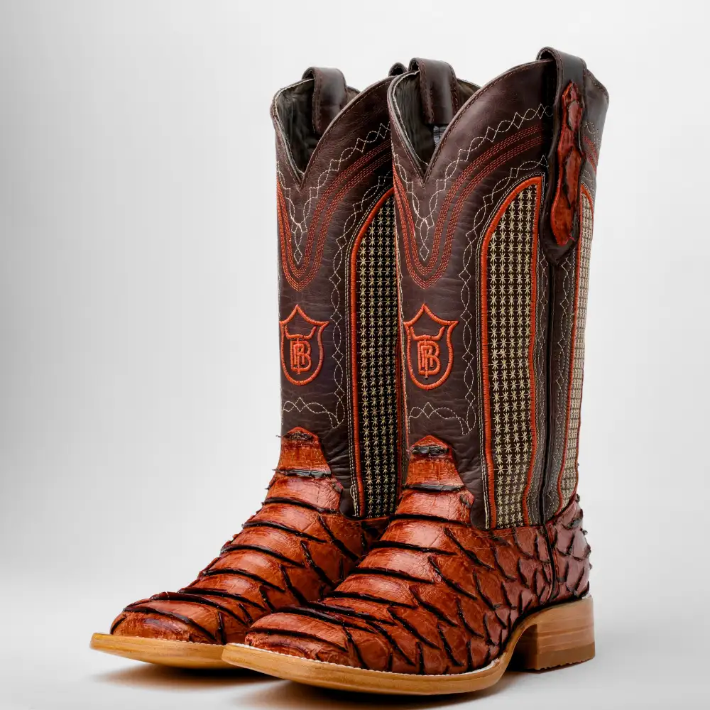 Cognac Jumbo Python Leather Boots - Square Toe