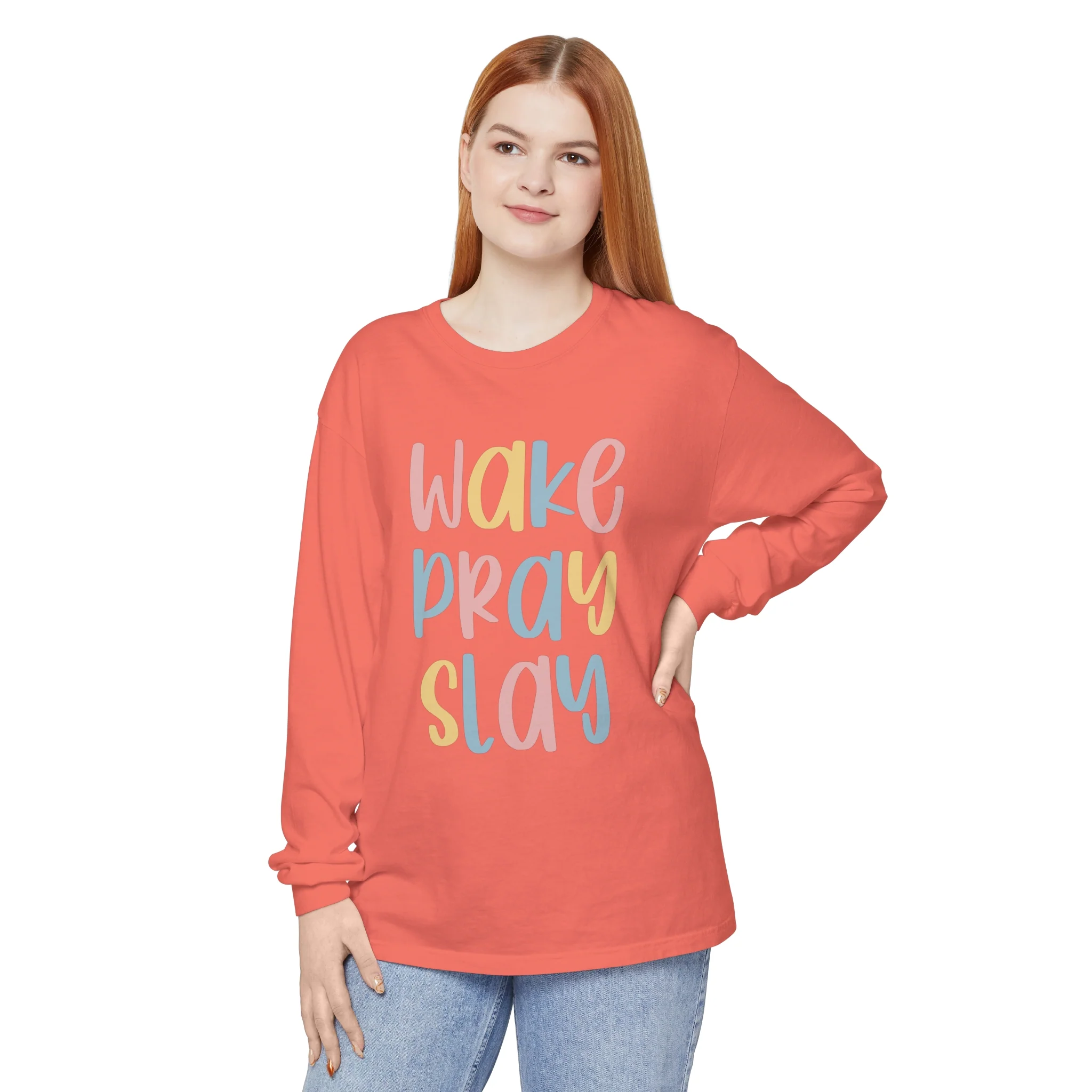 Wake Pray Slay Unisex Garment-dyed Long Sleeve T-Shirt