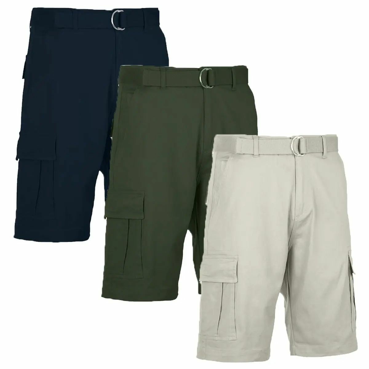 Men's 3-Pack Cotton Stretch Cargo Shorts With Belt