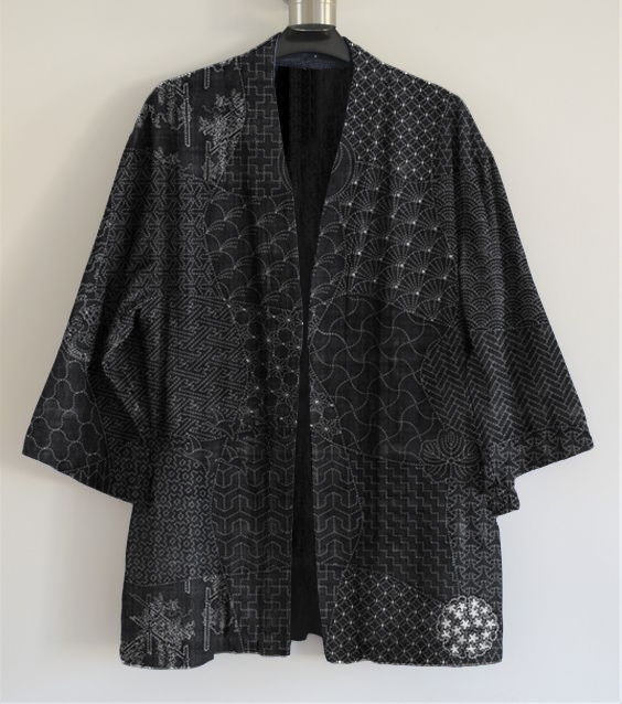 Japanese Traditional Sashiko Art Linen Blend Kimono Cardigan
