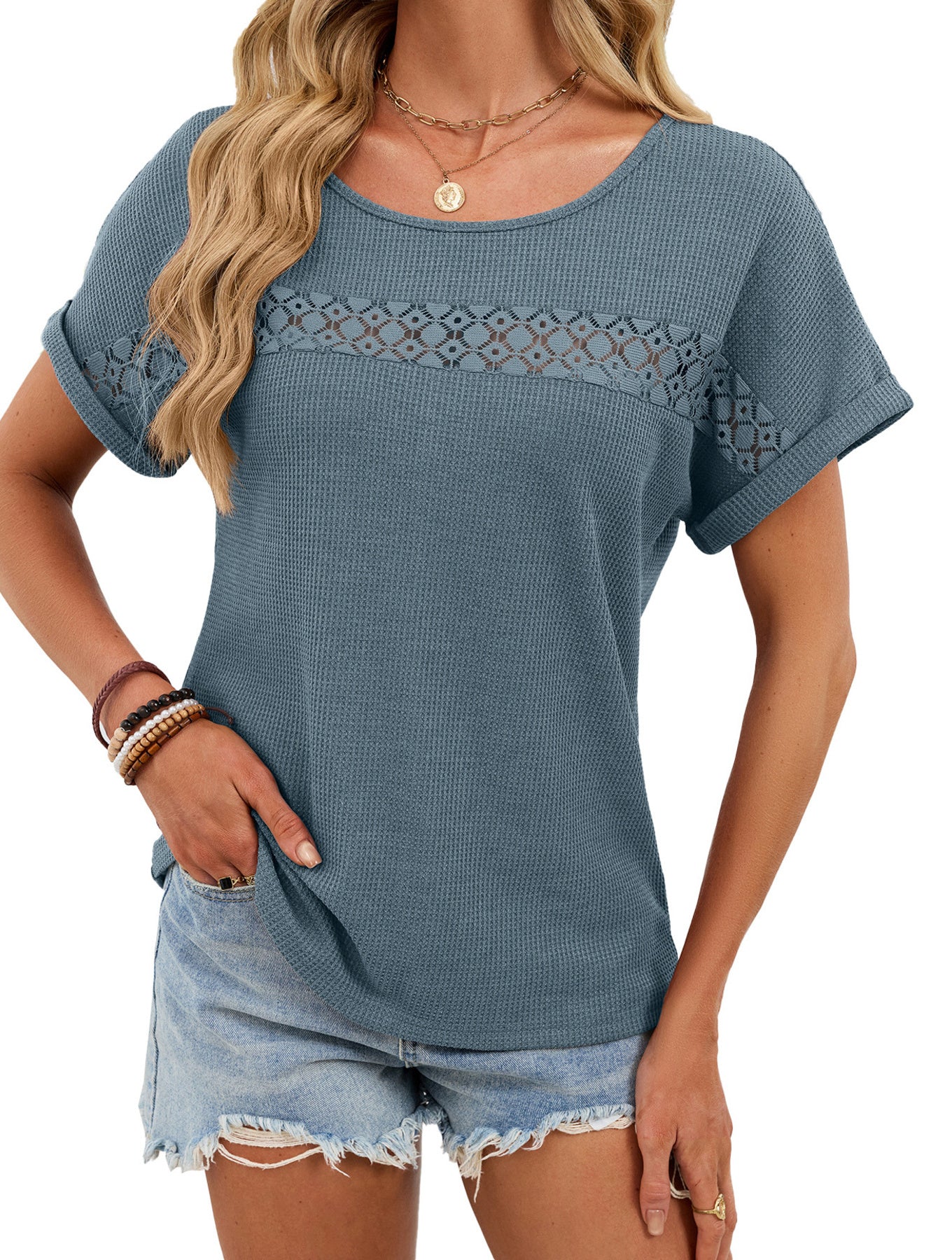 Lace Trim Short Sleeve T-Shirt