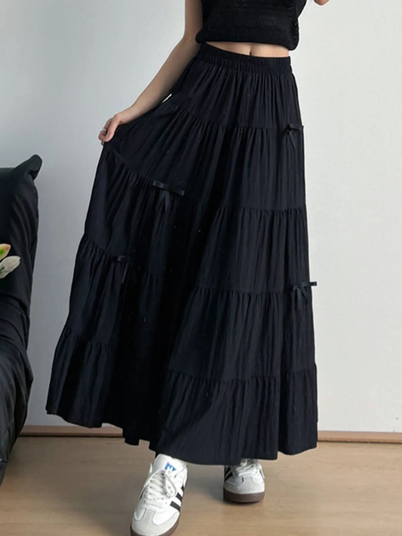 Tiered Elastic Waist Maxi Skirt