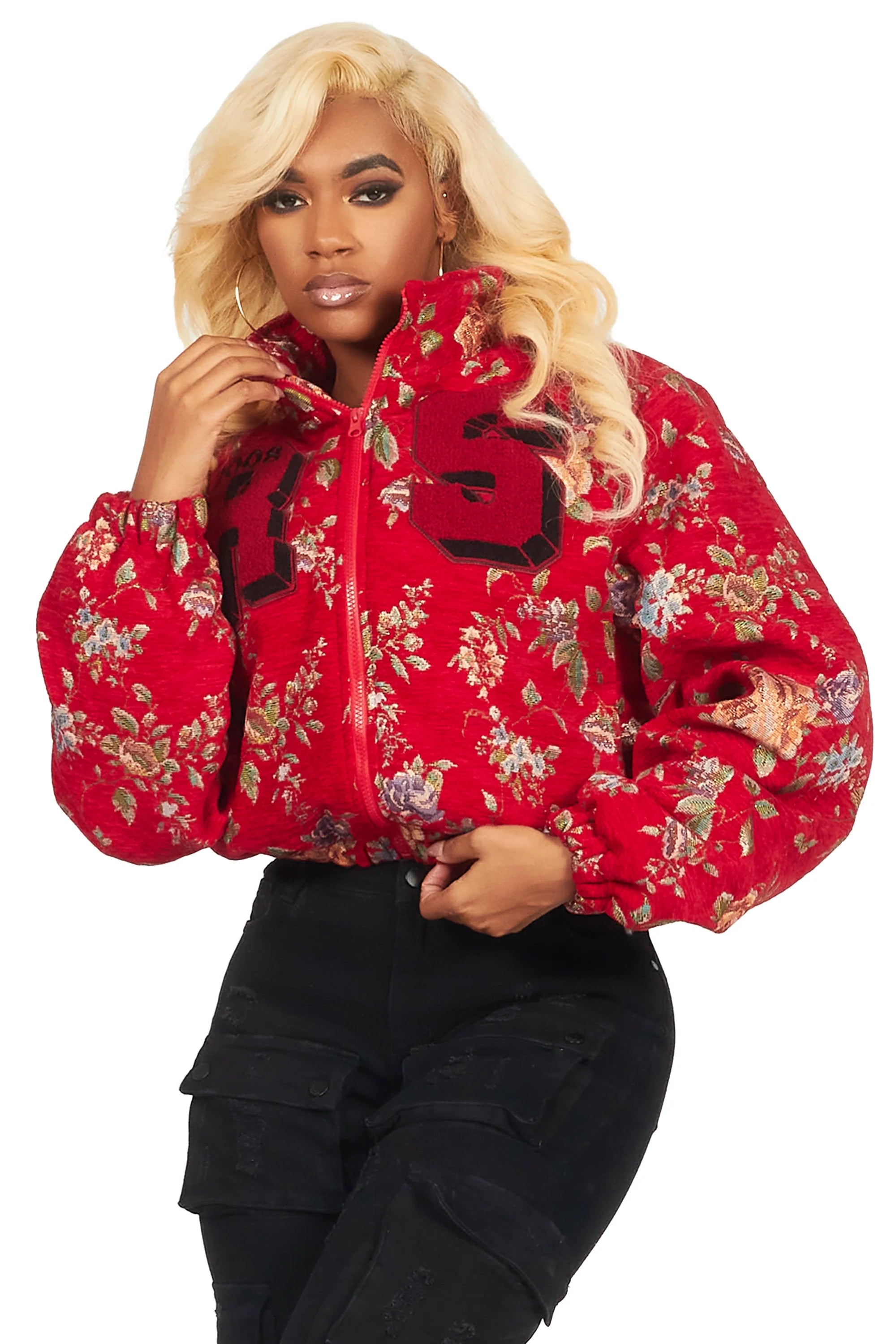 Marionna Red Tapestry Puffer Jacket