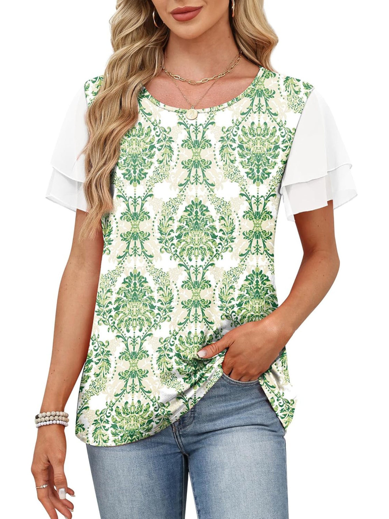 Layered Short Sleeve Round Neck T-Shirt